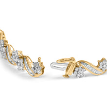 Load image into Gallery viewer, 10k Yellow Gold 3.00 Cttw Round-Cut and Baguette-Cut Floral Link 7.25" Bracelet (I-J Color, I1-I2 Clarity)
