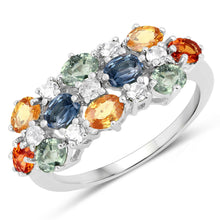 Load image into Gallery viewer, 2.28 Carat Genuine Multi Sapphire and White Topaz .925 Sterling Silver Ring
