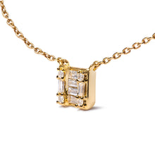 Load image into Gallery viewer, 10K Yellow Gold 1/10 Cttw Round and Baguette Diamond Mosaic Composite Square 18" Inch Pendant Necklace (H-I Color, I1-I2 Clarity)
