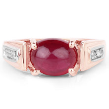 Load image into Gallery viewer, 14K Rose Gold Plated 4.71 Carat Genuine Glass Filled Ruby and White Topaz .925 Sterling Silver Ring
