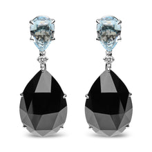 Load image into Gallery viewer, 18K White Gold 1/5 Cttw Diamond with Pear Cut Sky Blue Topaz and Pear-Cut Black Onyx Gemstone Dangle Earring (G-H Color, SI1-SI2 Clarity)
