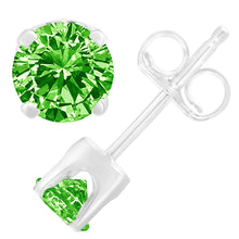 Load image into Gallery viewer, .925 Sterling Silver 1/5 Cttw Round Brilliant-Cut Green Diamond Classic 4-Prong Stud Earrings (Fancy Color-Enhanced, I2-I3 Clarity)
