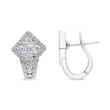 Load image into Gallery viewer, 18K White Gold 1 1/10 Cttw Round Diamond Cluster with Halo Hoop Huggie Earring (F-G Color, VS1-VS2 Clarity)
