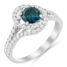 Load image into Gallery viewer, 14K White Gold 1-1/3 Cttw White &amp; Blue Diamond Interweaving Double Halo Cocktail Statement Ring (G-H and Fancy Blue Color, SI2-I1 Clarity) - Size 6
