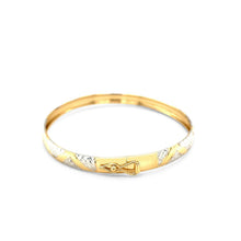 Load image into Gallery viewer, 10k Two-Tone Gold Textured Zigzag Style Bangle
