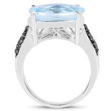 Load image into Gallery viewer, 3.96 Carat Genuine Baby Swiss Blue Topaz and Black Diamond .925 Sterling Silver Ring
