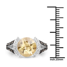 Load image into Gallery viewer, 3.64 Carat Genuine Citrine, Champagne Diamond and White Diamond .925 Sterling Silver Ring
