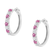 Load image into Gallery viewer, 10K White Gold, Â½ Cttw Diamond, &amp; Â½ Cttw Lab-Grown Blue Sapphire Leverback Hoop Earrings (H-I Color, I1-I2 Clarity)
