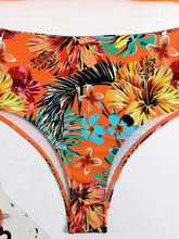 Load image into Gallery viewer, Bikini Tangerine Red Tropical Floral High Waist 2 Piece Swimsuit for Women – Stretchy Off the Shoulder Lace Up Bikini Set with Tummy Control and Customized Fit – Vibrant Summer Beachwear for Vacation Poolside and Resort Looks
