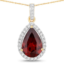 Load image into Gallery viewer, 3.29 Carat Genuine Rhodolite and White Diamond 14K Yellow Gold Pendant
