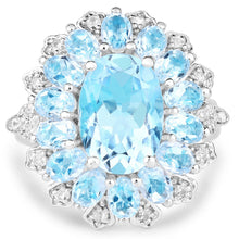 Load image into Gallery viewer, 7.57 Carat Genuine Blue Topaz and White Topaz .925 Sterling Silver Ring
