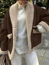 Load image into Gallery viewer, Fuzzy Collared Neck Long Sleeve Jacket with Buttoned Closure and Cozy Pockets
