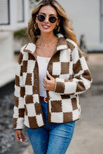 Load image into Gallery viewer, Elegant Checkered Snap Down Long Sleeve Teddy Jacket Soft &amp; Warm Colorful Jacket
