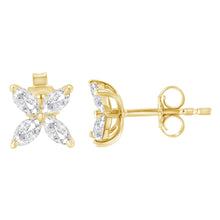 Load image into Gallery viewer, 14K White Gold 1/2 Cttw Marquise Diamond 8 Stone Floral Leaf Stud Earrings (H-I Color, SI1-SI2 Clarity)
