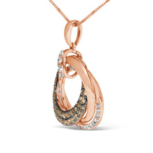 Load image into Gallery viewer, 14K Rose Gold 3/4 Cttw Brown and White Diamond Interlocking Circle Hoop 18" Inch Pendant Necklace (G-H Color, SI2-I1 Clarity)
