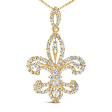 Load image into Gallery viewer, 14K Yellow Gold 1.00 Cttw Round Diamond Fleur De Lis 18" Pendant Necklace (H-I Color, SI2-I1 Clarity)
