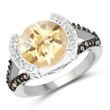 Load image into Gallery viewer, 3.64 Carat Genuine Citrine, Champagne Diamond and White Diamond .925 Sterling Silver Ring

