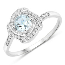 Load image into Gallery viewer, 0.46 Carat Genuine Aquamarine and White Diamond 14K White Gold Ring
