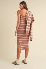 Load image into Gallery viewer, Stripe Crop Cardigan and Bodycon Dress Sweater Set – Two-Piece Knit Set, Striped Crop Cardigan Dress, Cozy Sweater Dress Set, Chic Layered Knit Outfit
