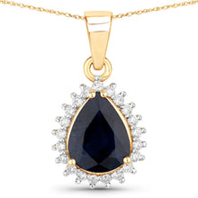 Load image into Gallery viewer, 2.09 Carat Genuine Blue Sapphire and White Diamond 14K Yellow Gold Pendant
