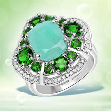 Load image into Gallery viewer, 5.49 Carat Genuine Emerald, Chrome Diopside and White Diamond .925 Sterling Silver Ring
