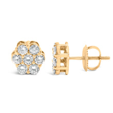 Load image into Gallery viewer, 14K Yellow Gold 3/4 Cttw 7 Stone Floral Cluster Round Brilliant Cut Diamond Stud Earrings with Screw Backs (I-J Color, SI2-I1 Clarity)

