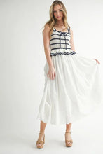 Load image into Gallery viewer, Crochet Stripe Knit Eyelet Mix Midi Dress – Crochet Midi Dress, Stripe Knit Dress, Eyelet Mix Dress, Trendy Midi Dress, Versatile Midi Dress
