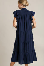 Load image into Gallery viewer, Dark Navy Full Size Ruffle Sleeve Dress Classic Feminine Plus Size Fashion Soft Dress
