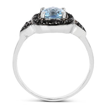 Load image into Gallery viewer, 1.19 Carat Genuine Swiss Blue Topaz &amp; Black Diamond .925 Sterling Silver Ring
