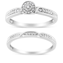 Load image into Gallery viewer, .925 Sterling Silver Diamond Accent Frame Twist Shank Bridal Set Ring and Band (I-J Color, I3 Clarity) - Size 7
