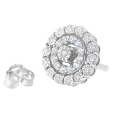 Load image into Gallery viewer, 10KT White Gold 1/2 cttw Double Halo Brilliant Round-Cut Diamond Stud Earrings (I-J Clarity, I2-I3 Color)
