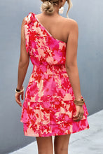 Load image into Gallery viewer, Pink Smocked Printed Single Shoulder Dress Feminine &amp; Flattering Summer Style Dresses
