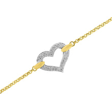 Load image into Gallery viewer, 10K Two Tone Gold 1/4 Cttw Diamond Encrusted Heart Charm 7" Bracelet (H-I Color, I1-I2 Clarity)
