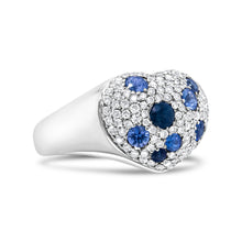 Load image into Gallery viewer, 18K White Gold Blue Sapphire and 5/8 Cttw Diamond Cluster Heart Shaped  Ring (F-G Color, VS1-VS2 Clarity) - Size 7.5
