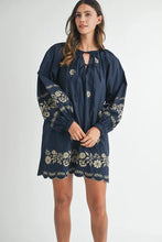 Load image into Gallery viewer, Embroidered Long Sleeve Peasant Mini Dress For Women – Embroidered Mini Dress, Long Sleeve Peasant Dress, Bohemian Dress, Casual Peasant Dress, Timeless Elegance Dress
