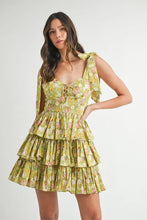 Load image into Gallery viewer, Floral Print Shoulder Tie Layered Mini Dress For Women – Fresh Floral Design, Fluttering Adjustable Shoulder Tie, Layered Mini Dress, Trendy Summer Outfit

