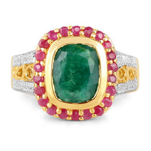Load image into Gallery viewer, 14K Yellow Gold Plated 4.80 ct. t.w. Dyed Emerald and Ruby Ring in Sterling Silver

