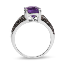 Load image into Gallery viewer, 2.87 Carat Genuine Amethyst and Black Diamond .925 Sterling Silver Ring
