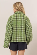 Load image into Gallery viewer, Cute Green Tweed Plaid Button Up Collared Neck Jacket Classic &amp; Elegant Layering Piece Everyday Jacket
