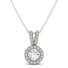 Load image into Gallery viewer, Round Pendant with Split Bail and Diamond Halo in 14k White Gold (3/4 cttw)

