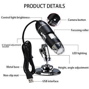 Professional 1600X 8 LED Digital Microscope USB Endoscope Camera Microscopio Magnifier Electronic Magnification