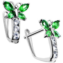 Load image into Gallery viewer, 14k White Gold Butterfly May Birthstone Leverback Earrings

