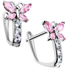 Load image into Gallery viewer, 14k White Gold Butterfly October Birthstone Leverback Earrings
