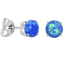 Load image into Gallery viewer, 6mm Blue Round Sterling Silver Synthetic Opal Stud Earrings
