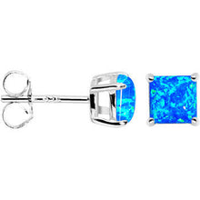 Load image into Gallery viewer, 6mm Blue Square Sterling Silver Synthetic Opal Stud Earrings
