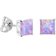 Load image into Gallery viewer, 6mm Multi Square Sterling Silver Synthetic Opal Stud Earrings

