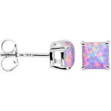 Load image into Gallery viewer, 6mm Multi Square Sterling Silver Synthetic Opal Stud Earrings
