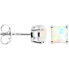 Load image into Gallery viewer, 6mm Square Sterling Silver Synthetic Opal Stud Earrings
