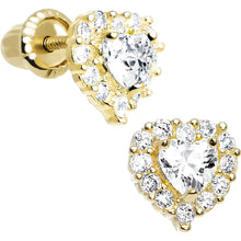 Load image into Gallery viewer, 14k Yellow Gold Heart CZ April Birthstone Youth Screwback Earrings
