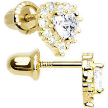 Load image into Gallery viewer, 14k Yellow Gold Heart CZ April Birthstone Youth Screwback Earrings
